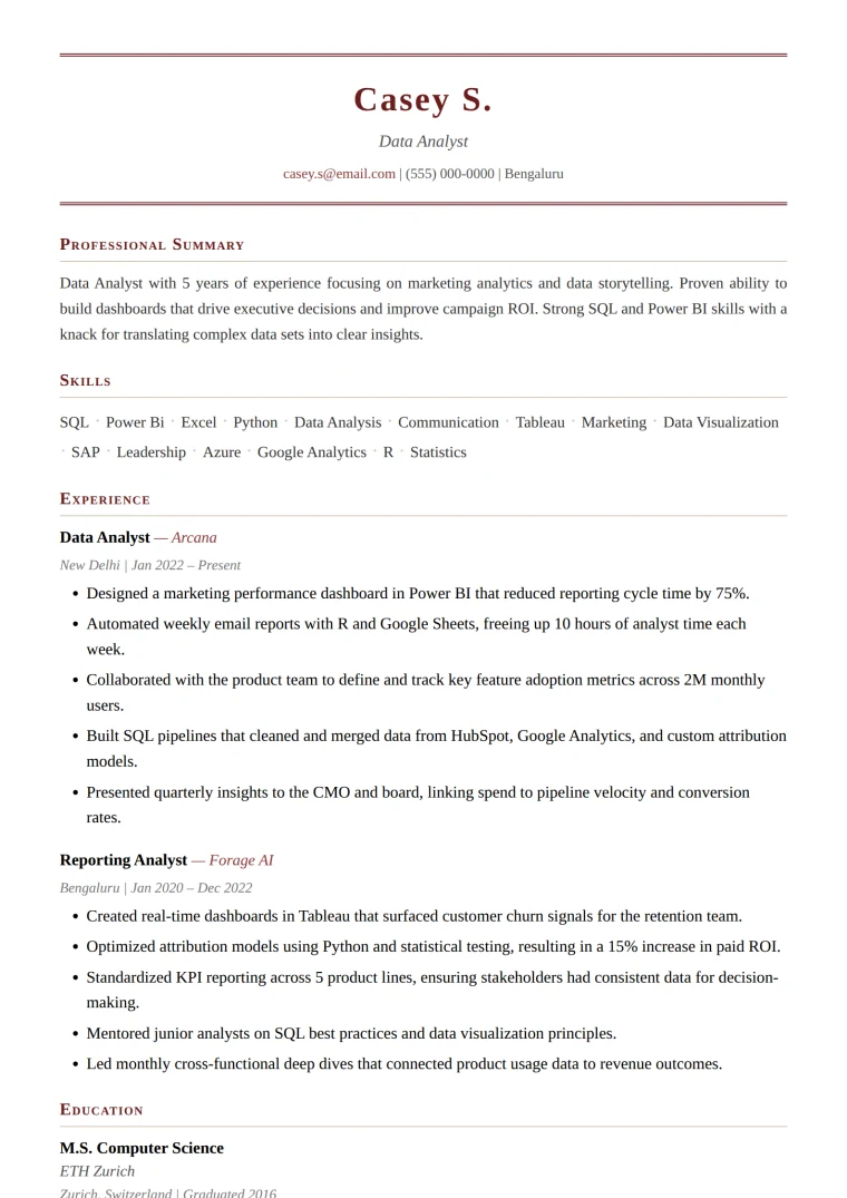 Burgundy resume design — executive, consulting and senior roles that want classic with distinction