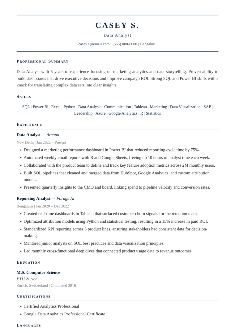 Navy resume design — finance and corporate leadership
