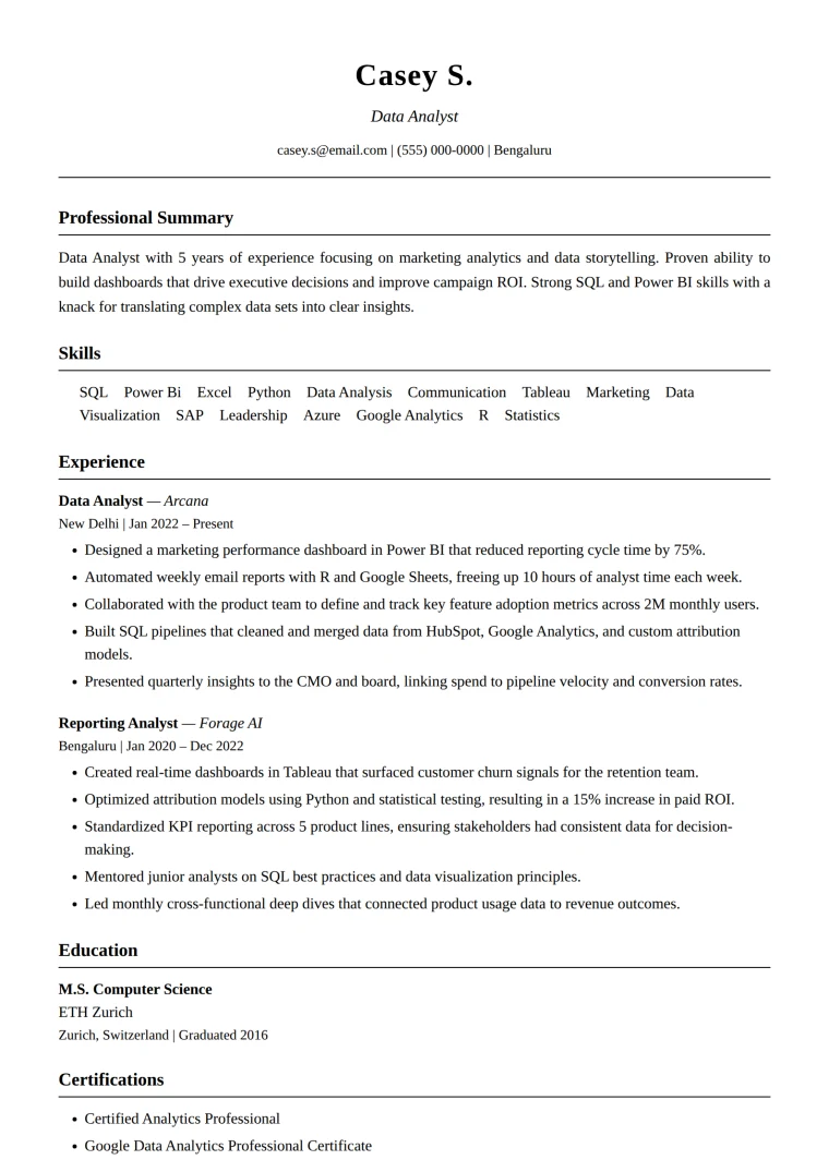 Traditional resume design — law, finance, academia and government
