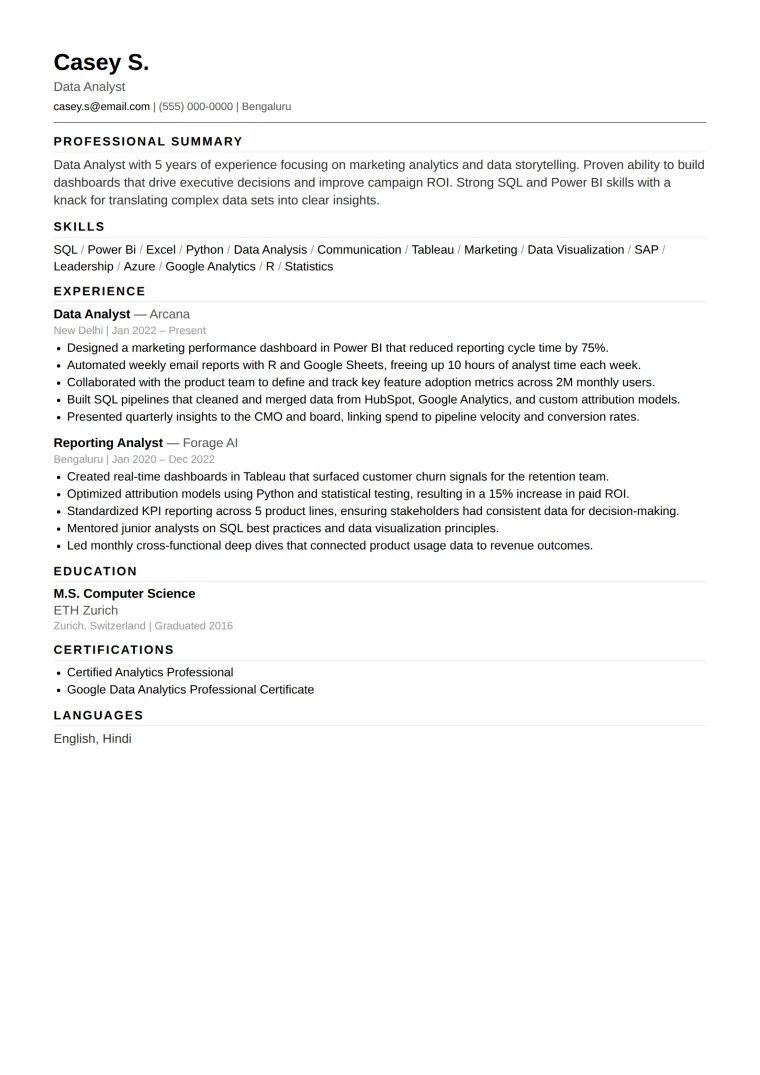 Mono resume design — engineers, developers and other technical roles