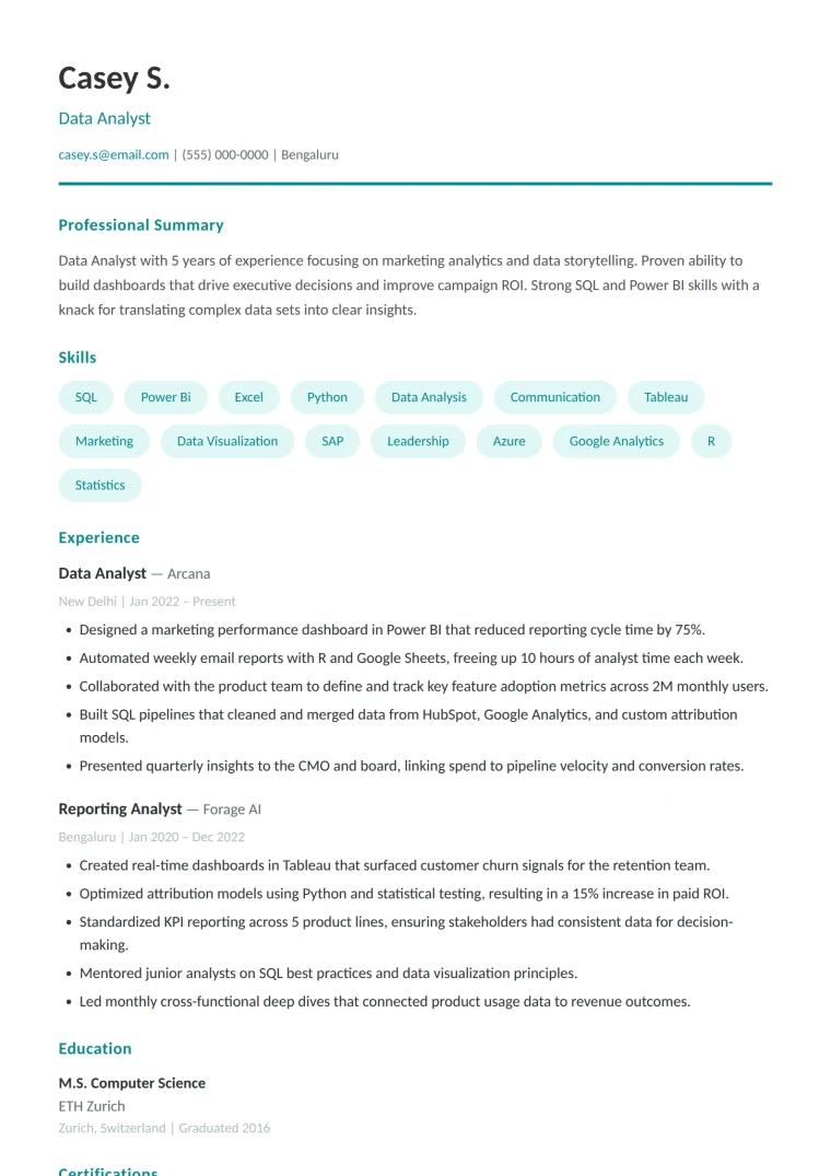 Fresh resume design — people-facing, younger and design-adjacent industries